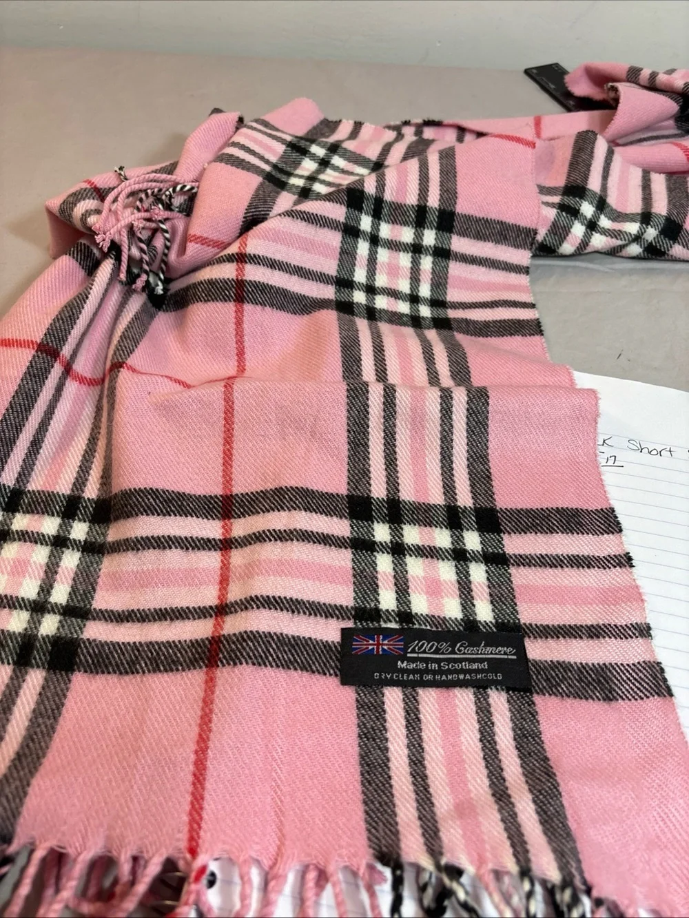 100 percent Cashmere pink Scarf. 64 inches long. 802